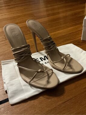 FEMME LA Nude Wrap-Strap Stiletto Sandals